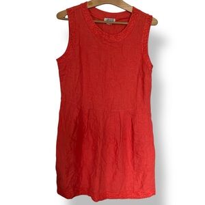 Lavinia Temple 100% Linen Lace Trimmed Sleeveless Mini Dress Orange Women Size M